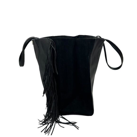 Victoria's Secret Women's Black Faux Leather Fringe Tote‎ Shoulder Bag - Picture 3 of 13